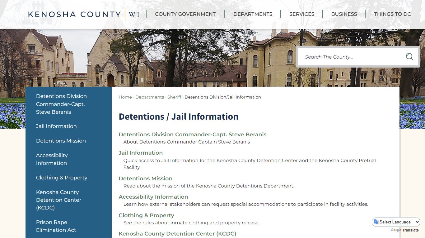 Detentions / Jail Information | Kenosha County, WI - Official Website